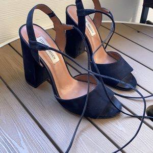 Steve Madden Black Suede Heels with Ankle Straps